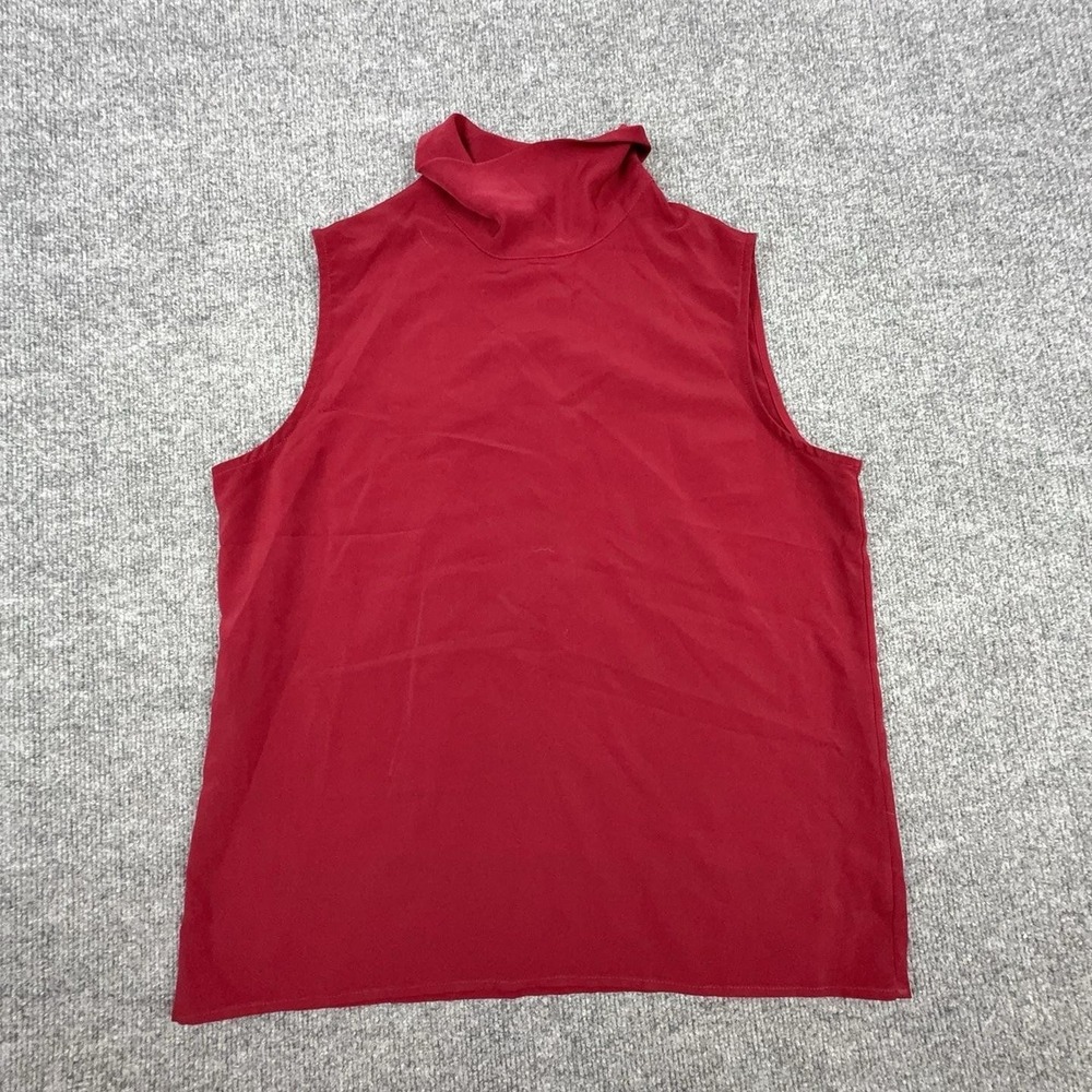 Dina Ariel Blouse Womens Large Red Sleeveless Turtleneck Button Back Basic Top